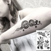 temporary tattoo sticker black snake moon peony flower star element fake tatoo for women men body art