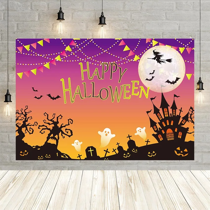 

Avezano Happy Halloween Photography Background Pumpkin Castle Tree Sky Festival Night Party Decor Banner Backdrop Photo Studio