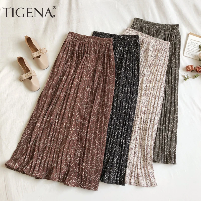 Женская плиссированная юбка макси TIGENA трапециевидная длинная c цветочным