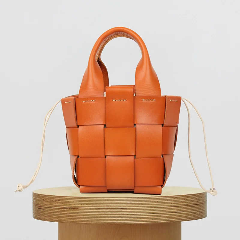 

First layer veg-taned genuine cow leather handmade knit women shoulder bag handbag designer shopping tote