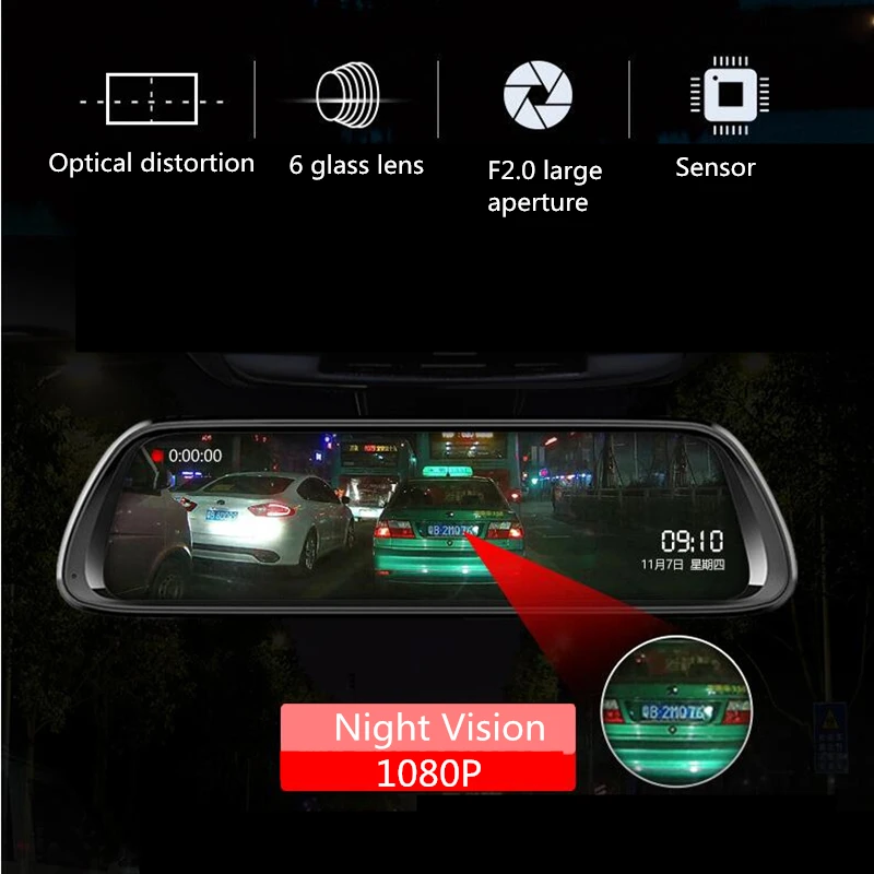 Streaming Dash Cam Driving Recorder 10-Inch Rearview Mirror 1080P Dual Lens Reversing Image Starlight Night Vision Camera | Автомобили и
