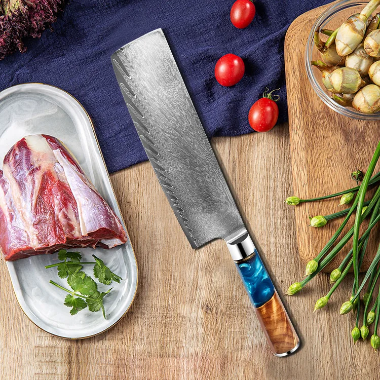 Набор кухонных ножей острый нож шеф повара из дамасской стали с синей смолой и