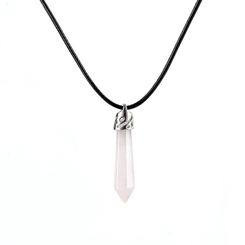 PINK Natural Quartz Pendant Stone Hexagonal Pillar Pendants Necklace Chakra Healing Crystal Point Gem Necklaces For Women Jewelry - Окраска металла: PINK
