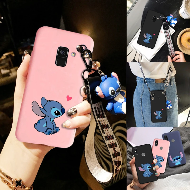 Чехол Cartoon Cute Stitch для Samsung Galaxy J8 J4 J6 2018 Plus J3 J5 J7 2016 2017 EU Pro J2 Prime с карабином на ремешке.