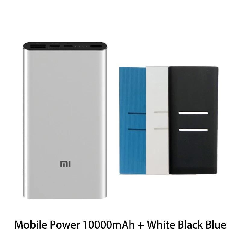 Mi Xiao mi power Bank, 10000 мА/ч, 3 внешних аккумулятора, QC3.0, зарядка, двойной USB выход, 18 Вт, быстрая зарядка, 10000 мА/ч, внешний аккумулятор для телефона - Цвет: Silver add case 2bw