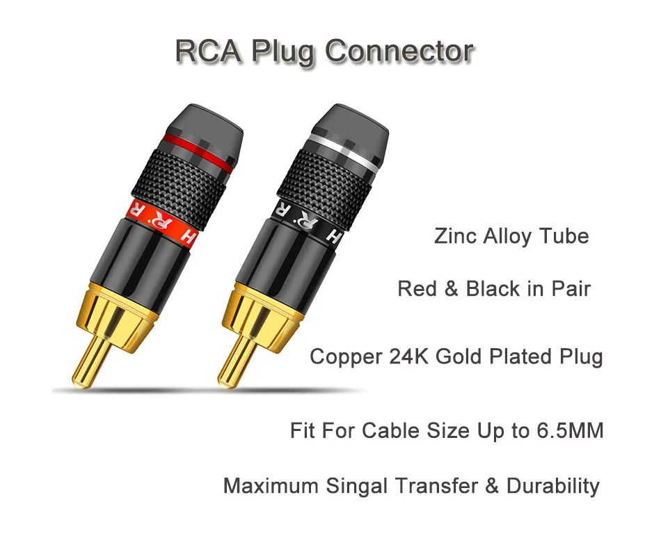 12 шт./лот RCA штекер разъем высокое качество Позолоченные пайки разъем динамик кабель провода разъем 6 пар красный+ черный