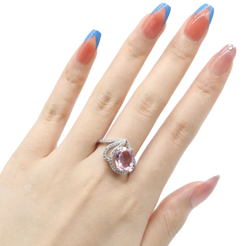18x16 мм юбилей создан розовый кунцит CZ серебряное кольцо для женщин ювелирные
