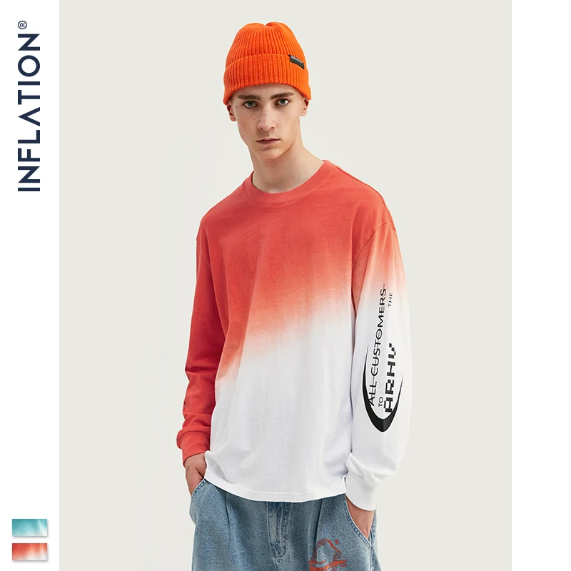 Мужская футболка INFLATION DESIGN красно белая с длинным рукавом и вырезом лодочкой