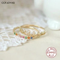 ccfjoyas 925 sterling silver rainbow zircon ring simple ins korean style crown wedding party fashion ring jewelry accessories