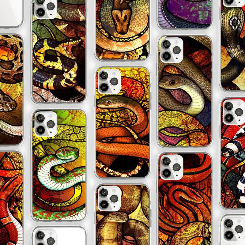 

Color art artistic painting snake Phone Case Transparent for iPhone Samsung 11 12 6 7 8 9 30 Pro X Max XR Plus lite