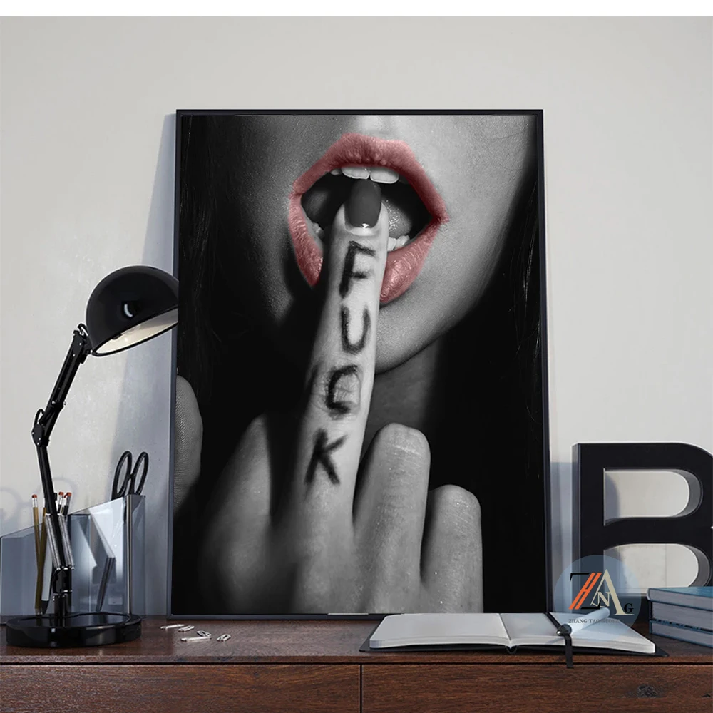 

Sexy Lips With Finger Canvas Paintings On The Wall Art Posters And Prints Black And Withe Wall Pictures Home Decoration Cuadros