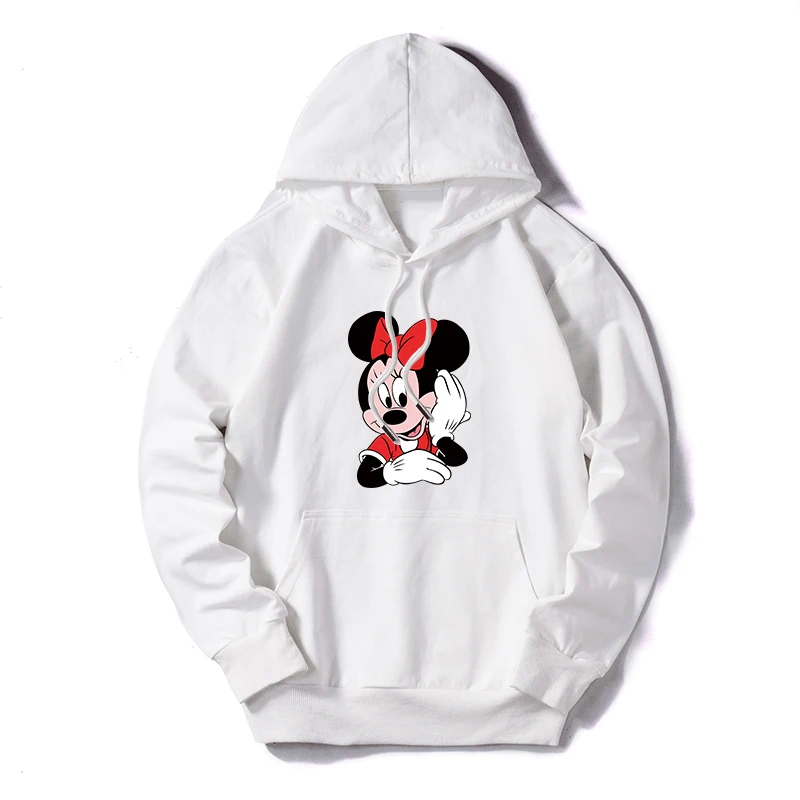 White Women Sweatshirt Cotton Hoodies Autumn Winter Minnie Cartoon Hoodie Print Pullover Long Sleeve Plus Size 5XL White - Цвет: White
