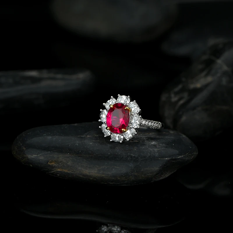 

Knobspin 100% 925 Sterling Silver Red Corundum Wedding Rings For Women High Carbon Diamond Anniversaryt Fine Jewelry Wholesale