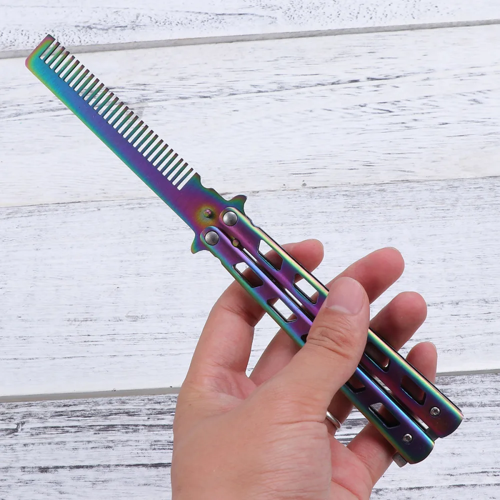 

Foldable Comb Hair Trimmer Portable Stainless Steel Practice Training Style Comb Cool (Colorful)