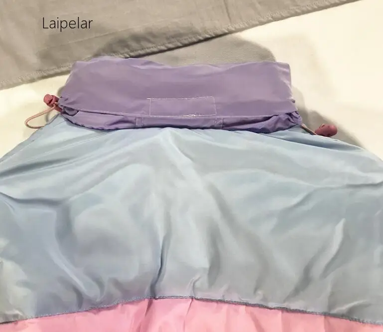 

laipelar new Female Rainbow Jackets Removable Hat Matching Outfits Fashion Winter Loose Rainbow Splicing Color Coats For Women