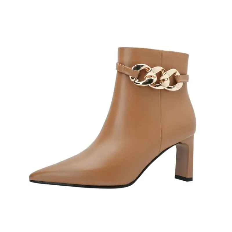 

2021 Winter New Women's Pointy Shoes Low Heel Fashion Casual Simple French Full Leather Boots Retro Design Sexy