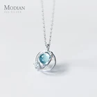 Женское колье Modian с подвеской из серебра 100% пробы с голубым опалом, короткая цепочка вечерние, ювелирное изделие из стерлингового серебра 925 пробы