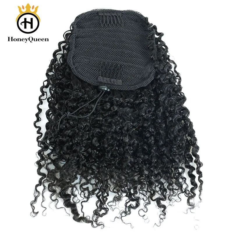 3B 3C Kinky Curly Clip In Ponytail Human Hair Extensions Brazilian Hair Products Drawstring Ponytail Natural Color Remy Hair