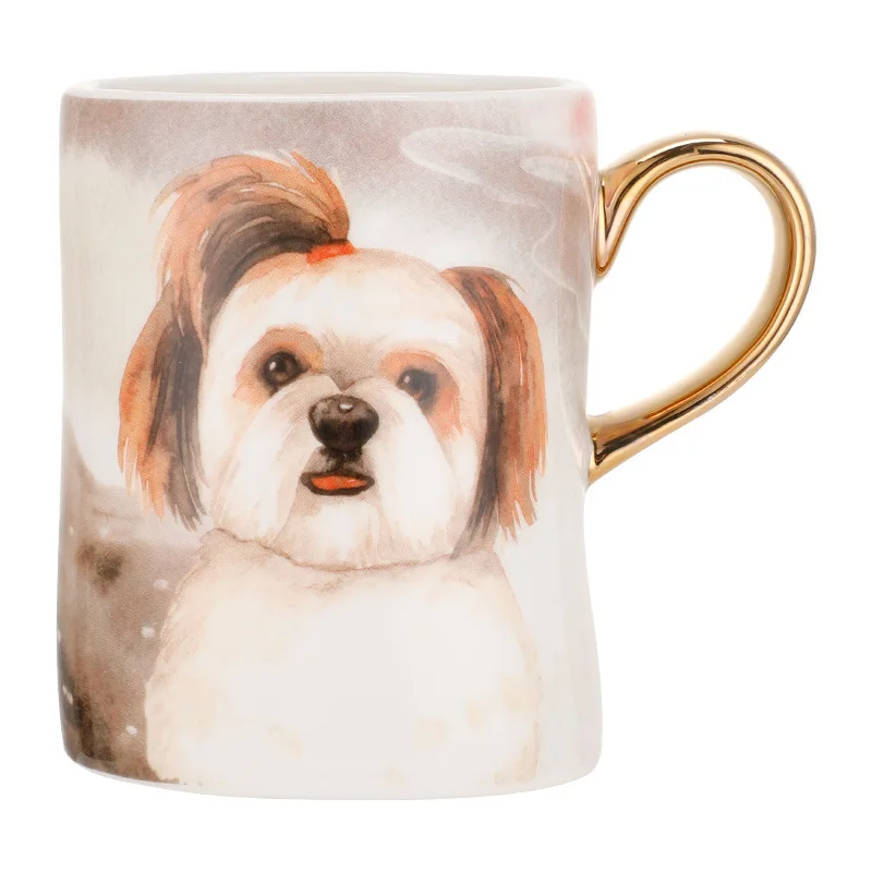 

American Cartoon Dog Mugs With Gold Handle Ceramic Animal Cup For Coffee Tea Water Milk Drinkware Kitchen Office Home Decor Gift