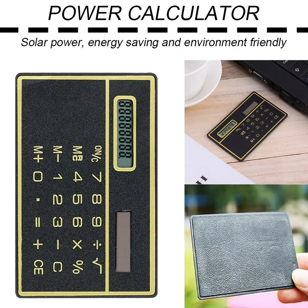 

1pcs Mini Slim Credit Card Calculator Solar Power Pocket Novelty Small Travel Compact newest