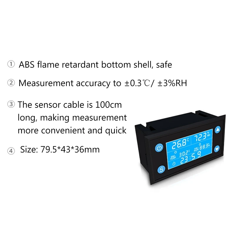 

AC 110V-220V LCD Display Temperature Humidity Controller Timer with Sensor Probe Thermostat