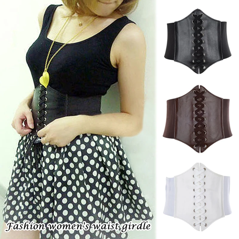 

Women Ladies Soft PU Leather Wrap Around Tie Simple Fashion Corset Cinchs Large Waist Wide Dress Belt SDFA88