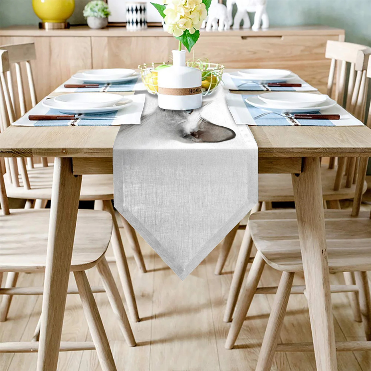 Безволосая кошка милый вид Настольная дорожка кухонный декор стол с флагом