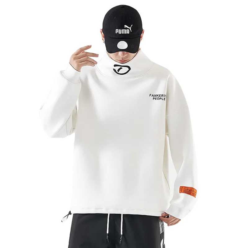 

Men's Clothing Spring and Autumn 2021 Warmth With Velvet Letter Print Turtleneck Hoodies Long Sleeve Loose Lined Pullover Coat