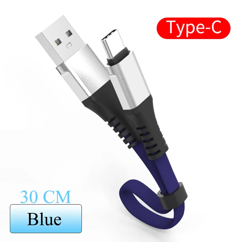 30 см USB кабель 2.4A Быстрая зарядка Micro USB/type C кабель для зарядного устройства для iphone samsung S8 S9 Redmi Note 4 USB-C данных короткий шнур - Цвет: Blue For Type C