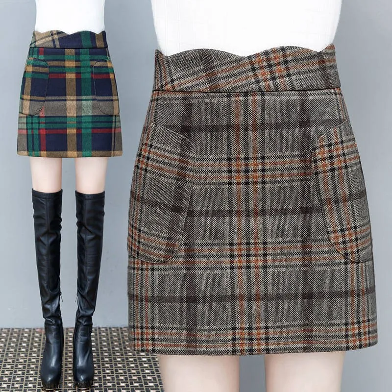 Осенняя Клетчатая Шерстяная Юбка Для Женщин 2020 зимнего размера плюс 4XL с высокой