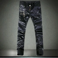fashion brand embroidered leather pants mens trousers dj club leather pants jogging cycling locomotive men zipper leather pants