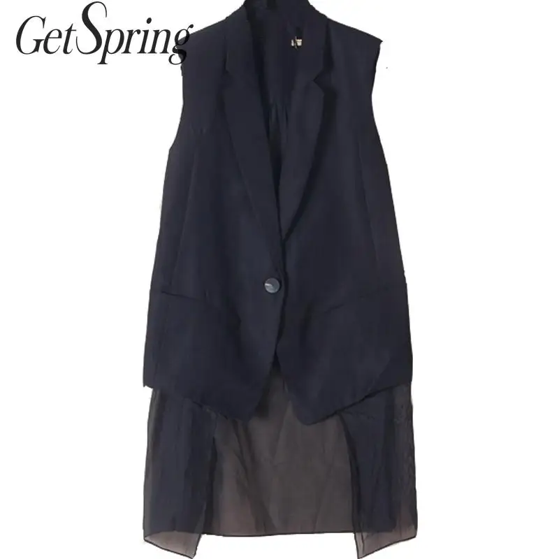 GETSPRING Женское пальто женское жилетное Сетчатое лоскутное нестандартный костюм