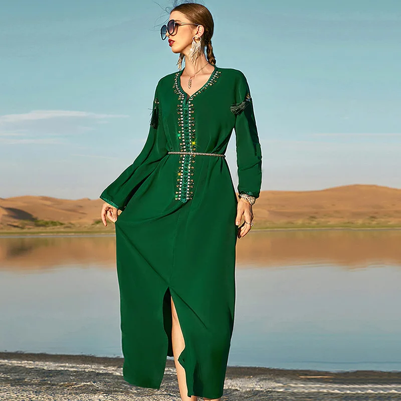 Французское, испанское, бриллиантовое, женское длинное платье в мусульманском стиле, кафтан, абайя, арабское Молитвенное платье, роскошное, ...
