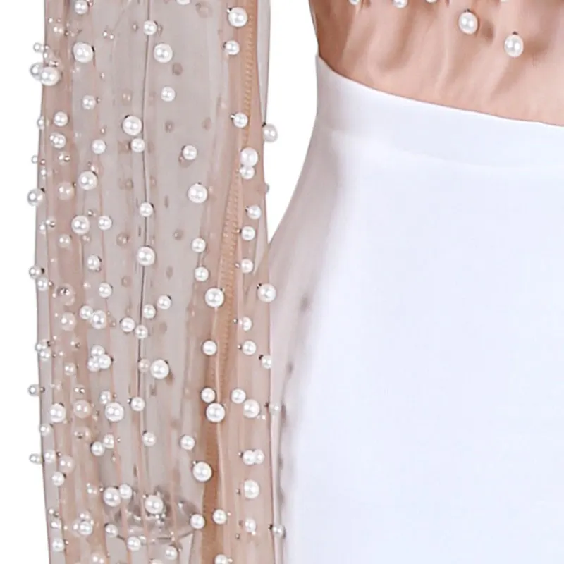 

Women's Maxi Dress Beaded Patchwork Perspective Long Puff Sleeve Round Neck Split Elegant Solid Patchwork Split Gown Long Dress