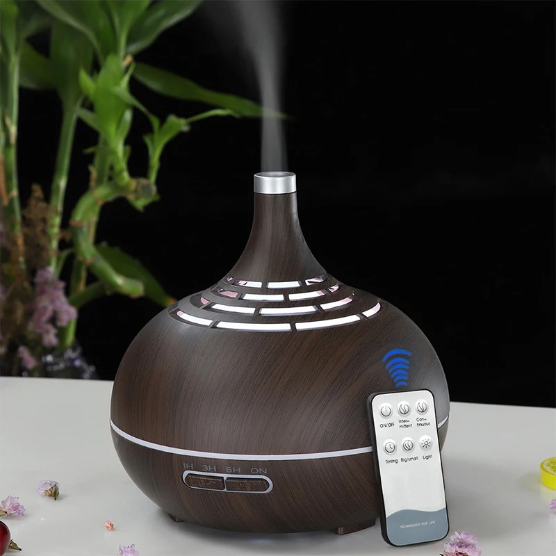 

400ml remote control ultrasonic air humidifier aroma oil diffuser with wood grain 7 color light