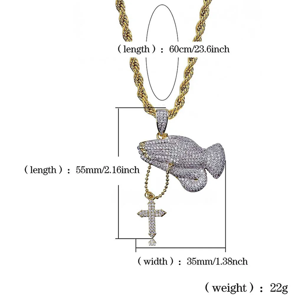 

Christian Cross Pray Gesture Retro Necklace Inlaid with Zircon Hip Hop Hipster Men and Women Pendant Personality Ornaments