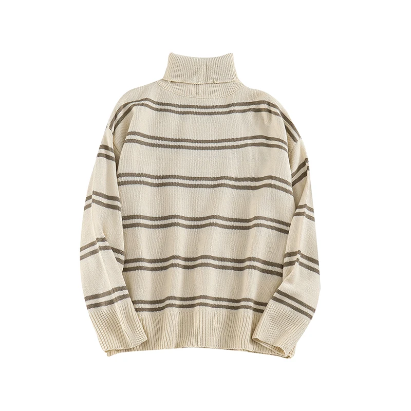 

New Fashion Brand Striped Loose Turtleneck Knitted Pullovers Autumn Winter Women's Clothing Sweater Loose Korean Clothes