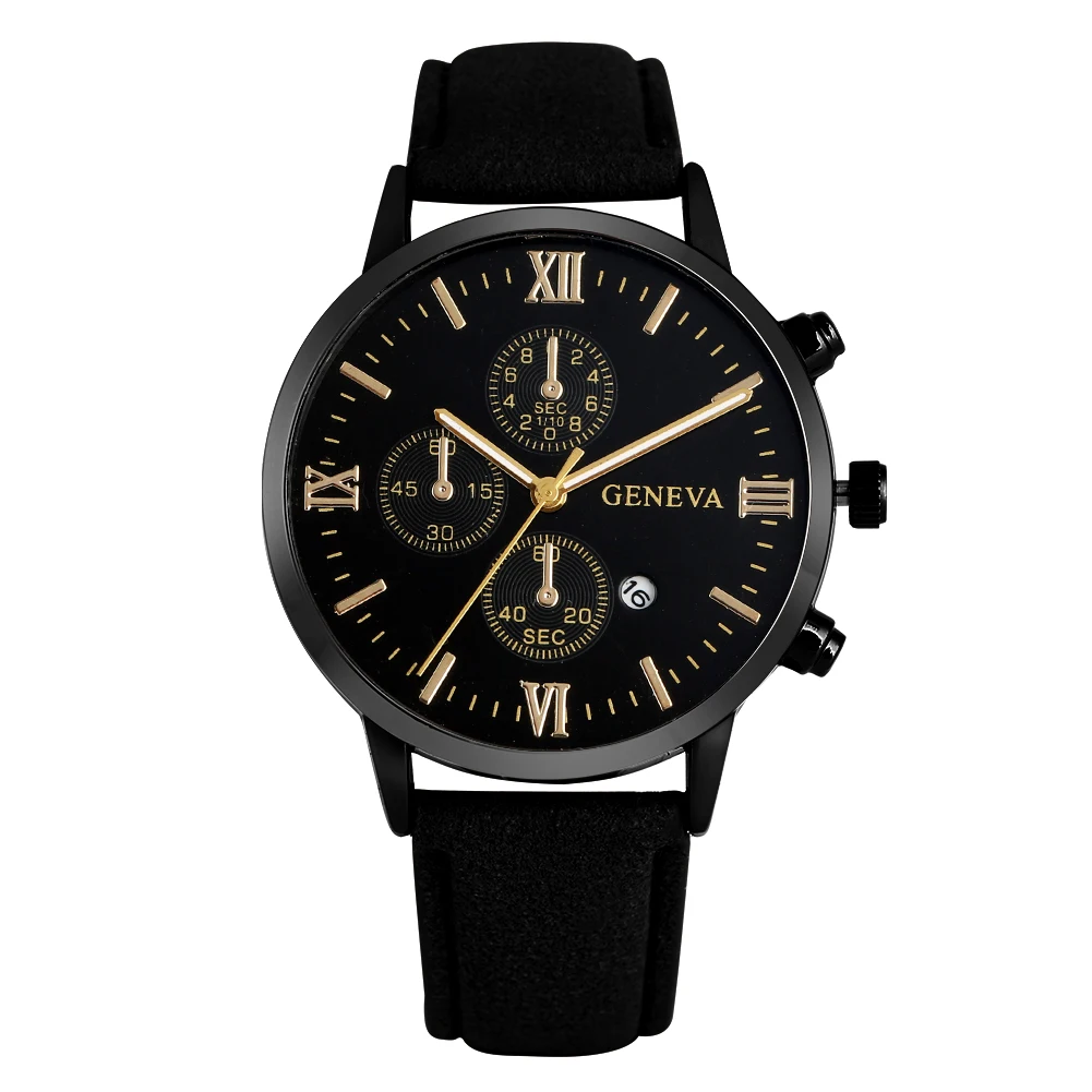 Очаровательный черный/золотой/Розовый Золотой аналоговый диск часы деловые