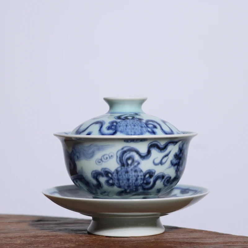 Imitaci&oacute;n Ming azul y blanco pintado a mano kirin mountain room creation figure pan three tueen-1