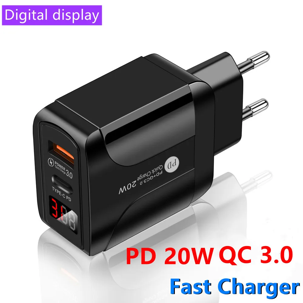 

Digital display PD 20W mobile phone charger QC 3.0 fast USB charger For iPhone14 13 12 11 Xiaomi Samsung huawei fast Charger
