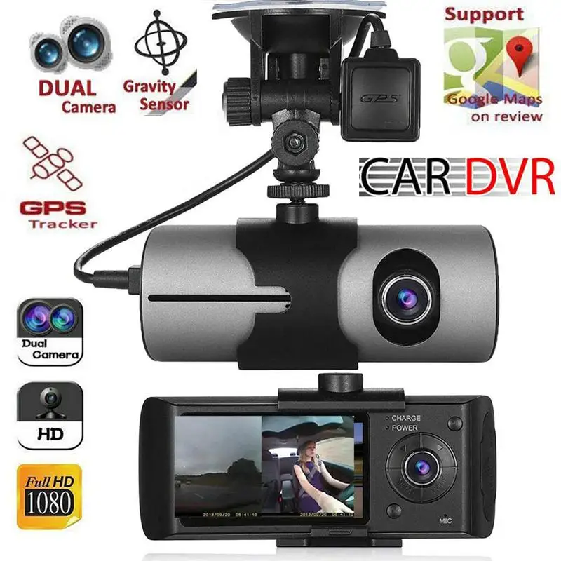 Вождения Регистраторы 2 7 дюймов HD видеокамера Двойной объектив заднего вида