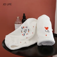jo life absorbent embroidery dry hair cap coral fleece quick drying breathable dry hair hat bathroom accessories