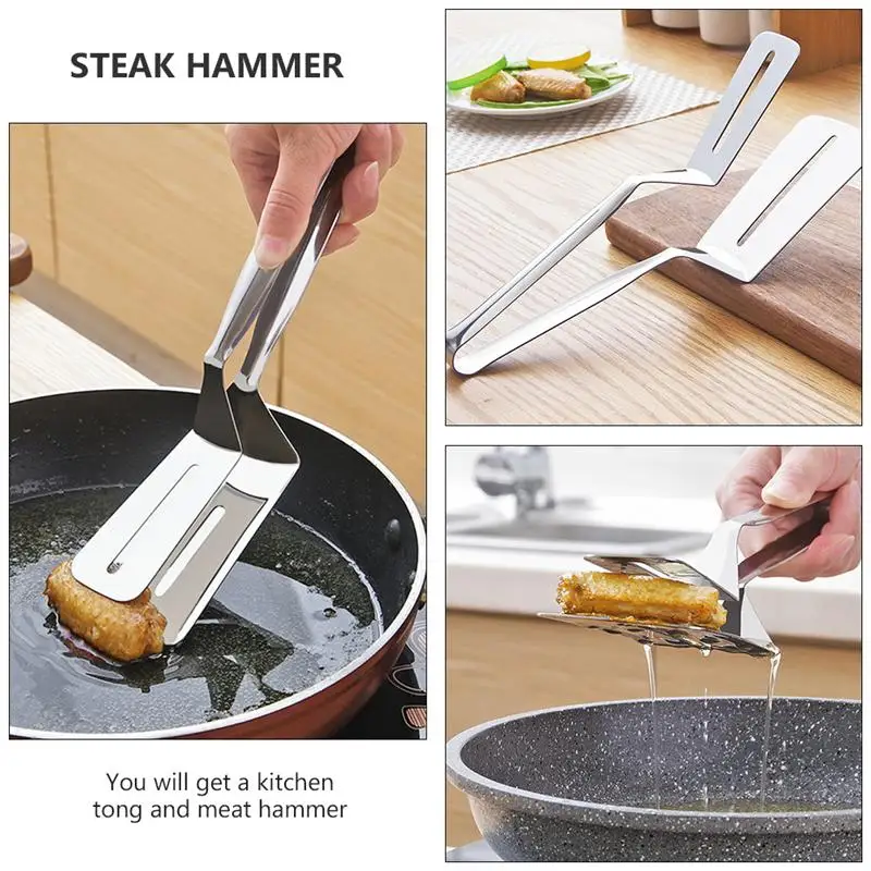 

2pcs Stainless Steel Steak Shovel Steak Tong Meat Hammer Steak Hammer