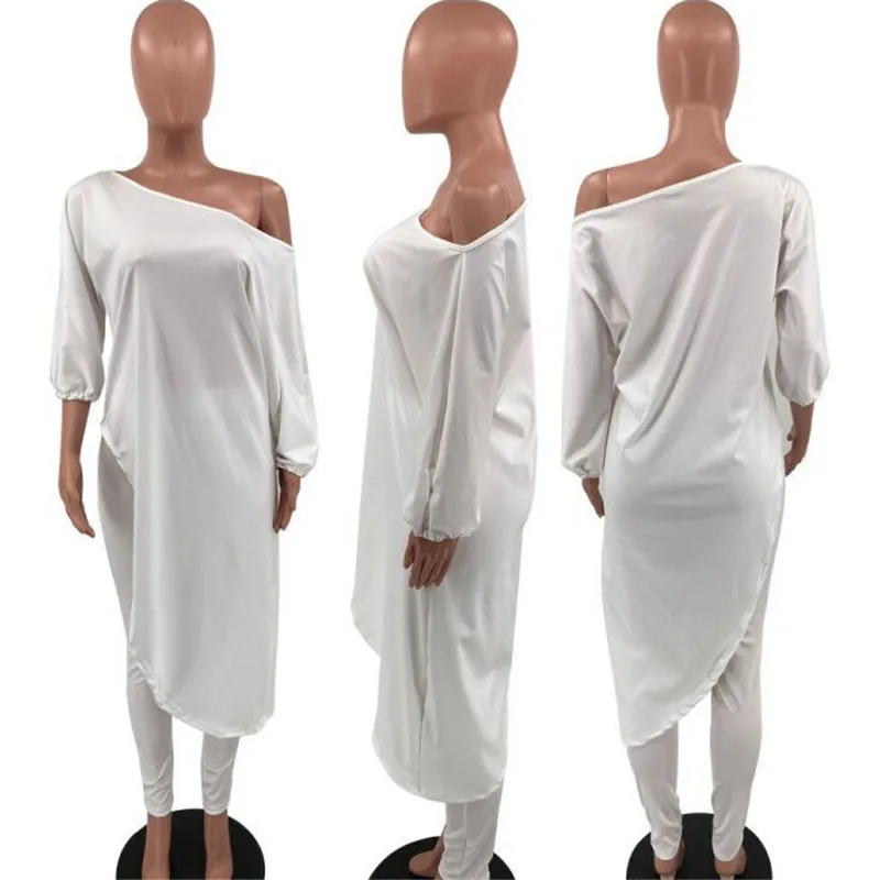 

WUHE Women Casual Two Piece Sets Off Shoulder Slash Neck Three Quarter Sleeve Crop Top and Slim Pencil Pants Party Sports Wear