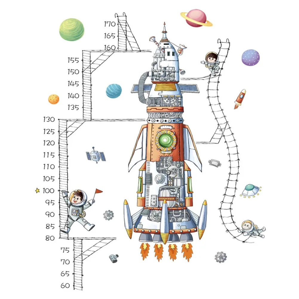 

PVC Wall Stickers Space Rocket Height Measure Stickers For Kids Bedroom Nursery DIY Wall Decals Home Office Decoration