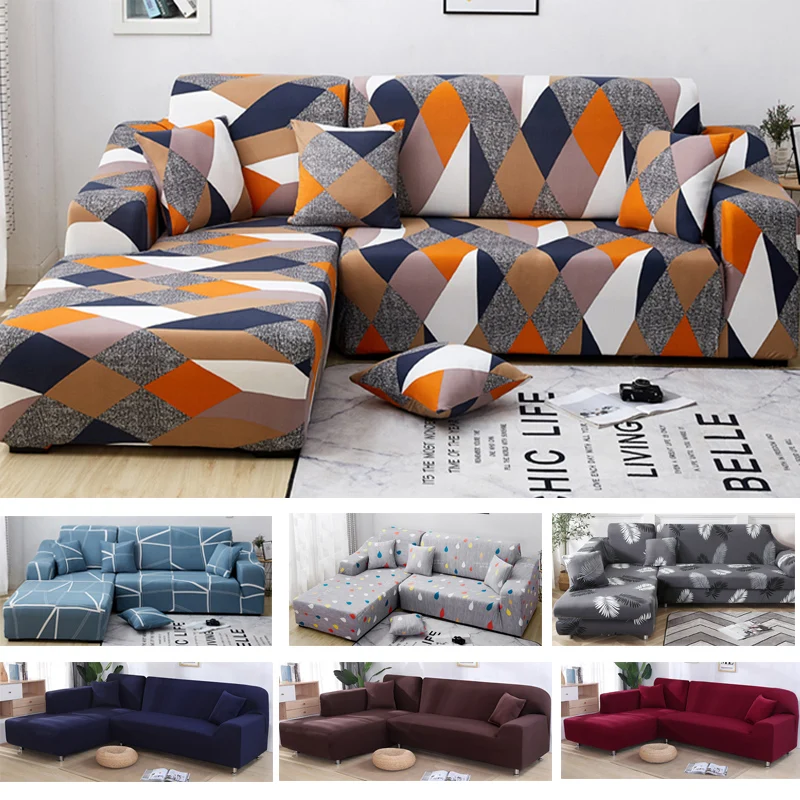 Напечатанный l образный диван чехол для гостиной 2 шт. Стрейчевые Чехлы углового