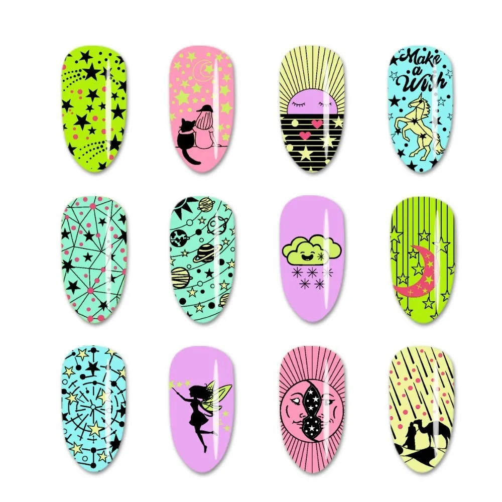 

6*12cm BeautyBigBang Nail Stamping Plate Stainless Steel Moon Dream Stars Unicorn Cloud Image Theme Template for Nail Art
