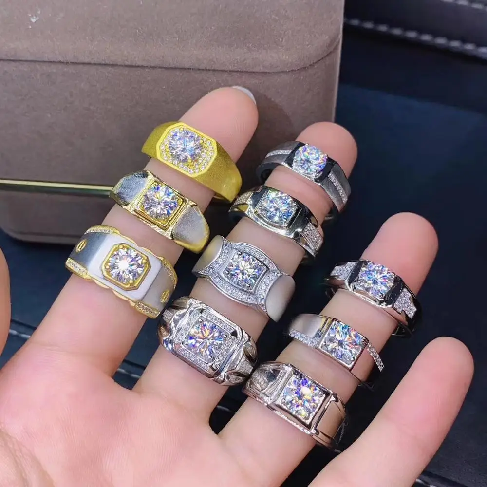 Мужское серебряное кольцо 925 пробы цельное по цене сертифицированный муасанит