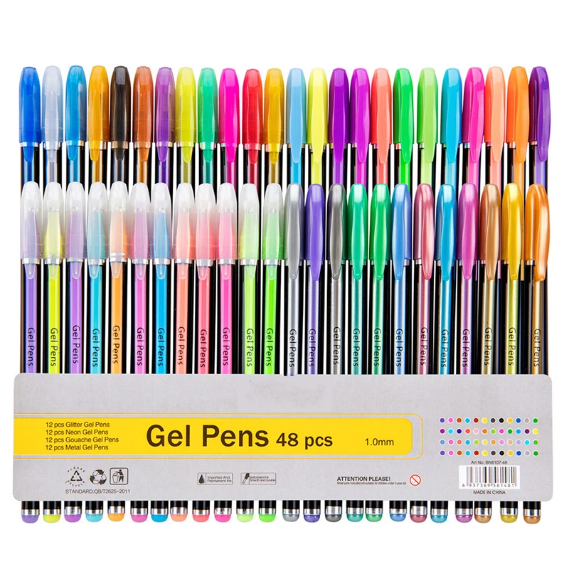 

Набор гелевых ручек 48 цветов, цветные блестящие маркеры для рисования, школьников, офисов, канцелярские принадлежности для письма, подарки