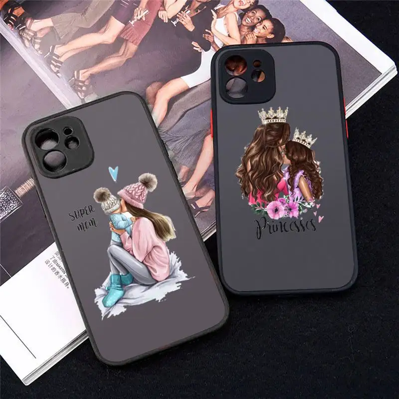 

Mom and baby Phone Cases matte transparent For iphone 7 8 11 12 plus mini x xs xr pro max cover